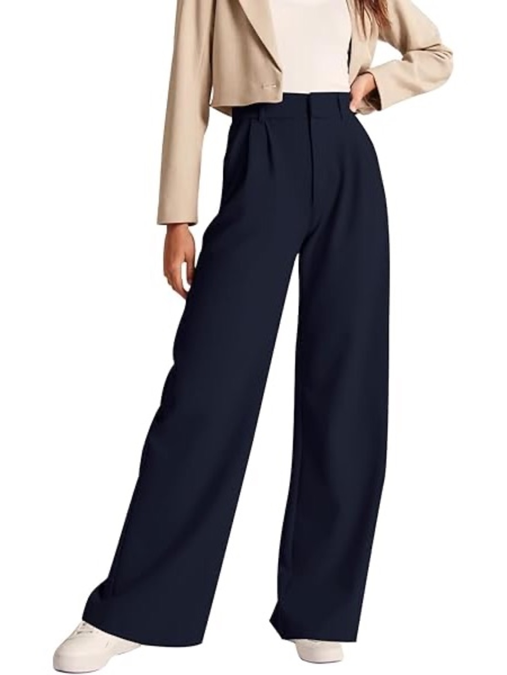 George Navy Wide-Leg High-Rise Trousers